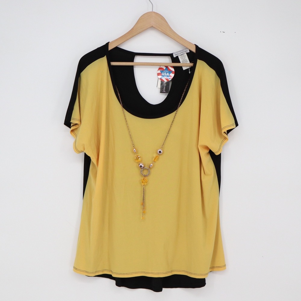 Bleeker & McDougal Top Women 2X Yellow Black Necklace NEW